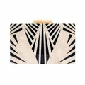 Art Deco acrylic clutch bag with pearl texture and black geometric sunburst pattern - Champagne