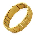 Golden dragon pattern magnetic therapy bracelet with double-row functional stone inserts - Gold (FXKB-SP)