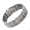 Polished silver magnetic therapy bracelet with dragon pattern and folding clasp - Silver (FXKB-SP)