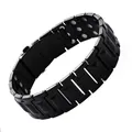 Men's matte black magnetic therapy bracelet with double-row white magnets and link design - Black (FXKB-SP)