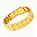 Double-row dragon pattern magnetic therapy bracelet in polished gold finish - Three Stripes Gold (STG-CSSL)