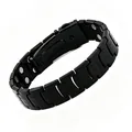 Men's magnetic therapy bracelet in matte black finish with double row magnets - Three Stripes Black (STG-CSSL)