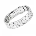 Polished silver magnetic therapy bracelet with double-row links and folding clasp - Three Stripes Silver (STG-CSSL)