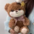 Brown 40cm teddy bear plush toy with star cupcake hat and brown plaid lace bow tie - Lolita Cake Bear 33cm / Price And Color Are Random For Single Pieces Around 40cm In Length.