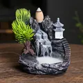 Mountain landscape backflow incense burner with a faux pine tree and white smoke waterfall - Style 7 (Pine Tree)