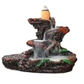 Brown resin backflow incense burner with mountain rock waterfall effect and cone incense - Style 6 (Prosperity)