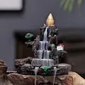 Resin backflow incense burner featuring a mountain waterfall design with a small cottage - Style 5 (High Mountains)