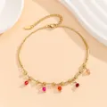 Elegantes Fußkettchen aus goldenem Titanstahl mit bunten Kristallanhängern und Perlen - Jl-001
