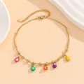 Goldenes Edelstahl-Fußkettchen mit bunten Devil Eye Anhängern und Karabinerverschluss - Gold Böser Blick (JL-002)