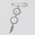 Sublimation silver bow brooch with 20mm round lace bezel and wing pendant - Heat Transfer Blank Half-wing Pendant Brooch Js117