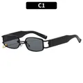 Black rectangular sunglasses with a trendy gold ring detail on the dark grey lens - C1-Black Frame Black Grey Lens