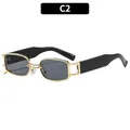 Fashion small square sunglasses with gold metal frame, dark grey lenses and chain detail - Gold Frame Grey Lens