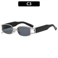 Silver metal rectangular sunglasses with dark grey lenses and black wide temples - Silver Frame Grey Lens