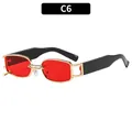 Chic small rectangular sunglasses with red lenses and gold metal frames, style C6 - Gold Frame Red Lens