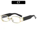 Rectangle gold metal sunglasses C7 with black temples and a small hanging ring detail - C7-Gold Frame Clear Lens