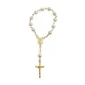 Religious rosary bracelet with white faux pearls, golden Mary medal, and cross pendant - Gold Cross / Gold