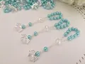 Beaded religious bracelet with Tiffany blue pearls and silver angel wings charm - Blue Wings