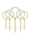 Religious rosary bracelet set with golden crucifix and silver rose beads for women - Rose Gold Cross