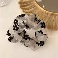 Scrunchie in organza bianca con ricamo floreale nero in stile coreano alla moda - Bianco Nero Fiore