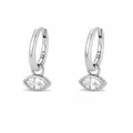 Detalle de los pendientes de aro de plata S925 con circonita de corte marquesa - Plata 925 / Blanco