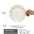 9-inch white ceramic steak plate with blue floral pattern and embossed texture details - Qingyamowu-Large White Plate 9 Inch