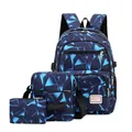 Dreiteiliges Schulrucksack-Set mit blauem geometrischem Muster für Schüler und Reisen - Blau