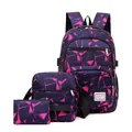 Dreiteiliges Rucksack-Set mit großem Fassungsvermögen und geometrischen Mustern für Schule - Fuchsia