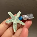 Translucent light green starfish hair claw clip with colorful sequins and pearls - 7415 Iridescent Starfish Bead Hair Clip-Green