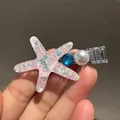 Pink starfish hair claw clip with blue rhinestone and white pearl for women - 7415 Iridescent Starfish Bead Hair Clip-Pink