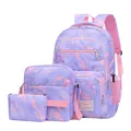 Three-piece purple camo school backpack set with shoulder bag and pencil case - Three-Piece Set / Purple