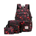 3-teiliges Rucksack-Set mit rot-schwarzem geometrischem Muster inkl. Umhängetasche - Rot