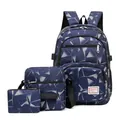 3-teiliges dunkelblaues Rucksack-Set mit weißen geometrischen Mustern und Umhängetasche - Grau