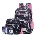 Three-piece black and pink camo backpack set with shoulder bag and small clutch pouch - Three-Piece Set / Black