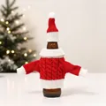 Ensemble de décoration de Noël tricoté rouge avec mini pull et bonnet pour bouteille de vin - Ensemble de 2 housses de bouteille de vin en tricot rouge