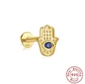 925 sterling silver Hamsa hand stud earring with gold plating and blue gemstone - Hamsa Hand Style (Single #7) / Gold