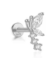 S925 sterling silver dragonfly labret stud with marquise cubic zirconia in butterfly style - Butterfly Shape Style (Single #1) / Gold