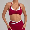 Zweiteiliges Sportset mit bordeauxrotem Halter-Sport-BH und High-Waist-Leggings - Retro Kupfer
