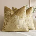 Luxurious crushed velvet gold pillow covers set on a sofa for home decor - 18x18 Inch / Golden Ice Flower