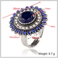 Vintage bohemian sunflower ring with blue resin center and adjustable silver alloy band - Antique Silver Royal Blue (Ring)