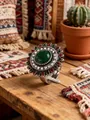 Bohemian vintage ring with large green gemstone and red stones on an antique silver band - Antique Silver Red + Green (Ring)