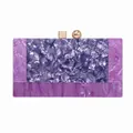 Vintage acrylic evening clutch bag with purple marble texture and gold metal clasp - Purple