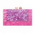 Close-up of pink and purple marble acrylic evening clutch with gold metal snap closure - Rose Red