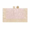 Elegant acrylic evening clutch bag with pink marble texture and gold hardware detailing - Nude