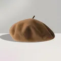 Detail of premium dark brown wool beret showing high-density felt texture and classic top stem - One Size (56-59cm) / Dark Brown
