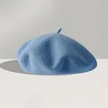 Close-up of light blue wool beret showing premium felt texture and vintage stem detail - One Size (56-59cm) / Light Blue