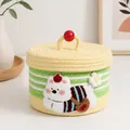 Handwoven cotton rope storage basket with lid, yellow and green stripes and white bear - Striped Yellow - Backpack Puppy (22*15)