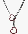 Punk style Cuban chain necklace with two red hollow heart charms in black finish - Red Heart Chain 6mm Width 63cm Length