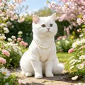 Elegant pet shirt with pearl necklace on a cat in a sunny flower garden setting - Pearl Bayberry Ball Necklace