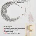 Kit de decoración de pared de luna en madera con borlas beige y cuentas naturales - Kit de Material de Luna (ms9851)
