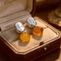 2605085 Orange-yellow Pendant Irregular Pearl Earrings